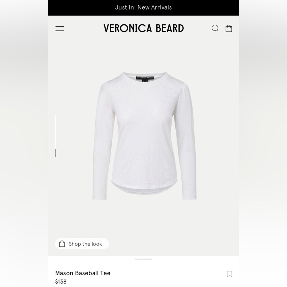 NWT Veronica Beard Mason Long Sleeve Tee size XS color White